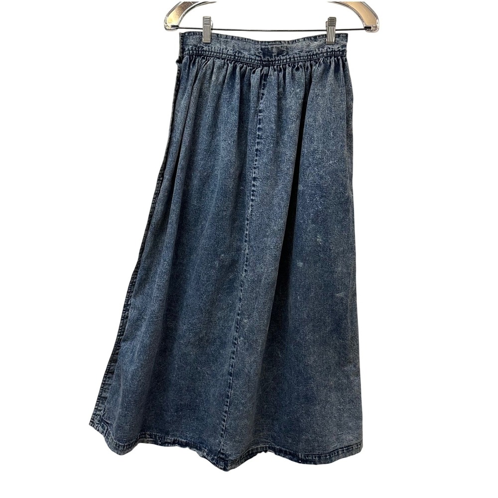 Vtg Calvin Klein Sport Denim Maxi Skirt Blue Acid Wash Side Button 90s USA 10 - Picture 3 of 9